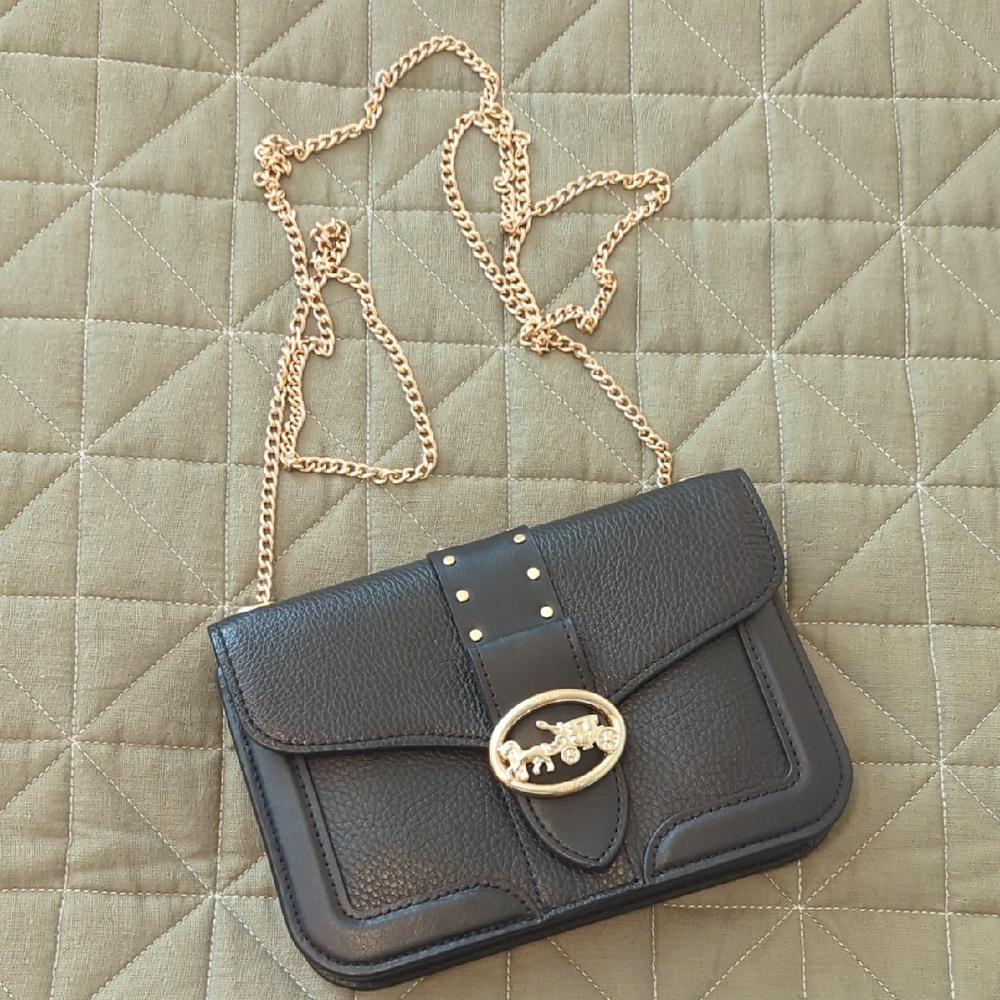 Coach Georgie Crossbody Bag Black Leather With Gold Detailing